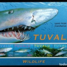 Sellos: TUVALU 2000 SHEET MNH FAUNA MARINA REQUINS SHARKS TIBURONES SQUALI HAIE TUBAROES MARINE LIFE. Lote 363754360