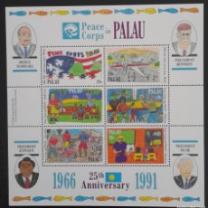 Sellos: SO) 1991 PALAU, PALAU PEACE CORPS, DRAWINGS SOUVENIR SHEET MNH. Lote 380570234
