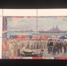 Sellos: O) 1995 MARSHALL ISLANDS, WORLD WAR II, VE DAY, GERMAN SURRENDER, RHEIMS, TIME SQUARE, VICTORY, BUC