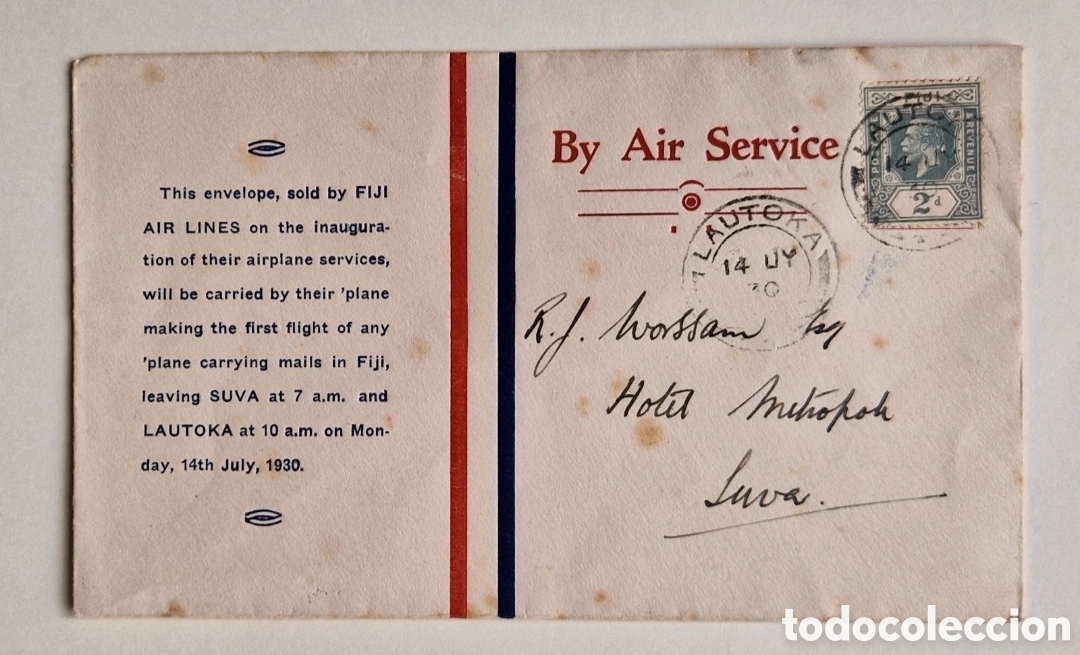 Sellos: Filatelia sellos Fiji colonias inglesas brit&aacute;nicas 1930 carta correo a&eacute;reo