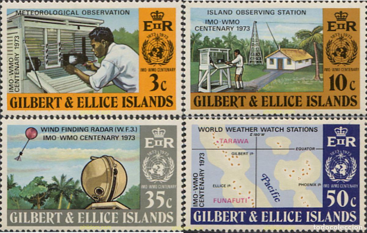 Sellos: 123676 MNH GILBERT Y ELLICE 1973 CENTENARIO DE LA ORGANIZACION METEOROLOGICA INTERNACIONAL