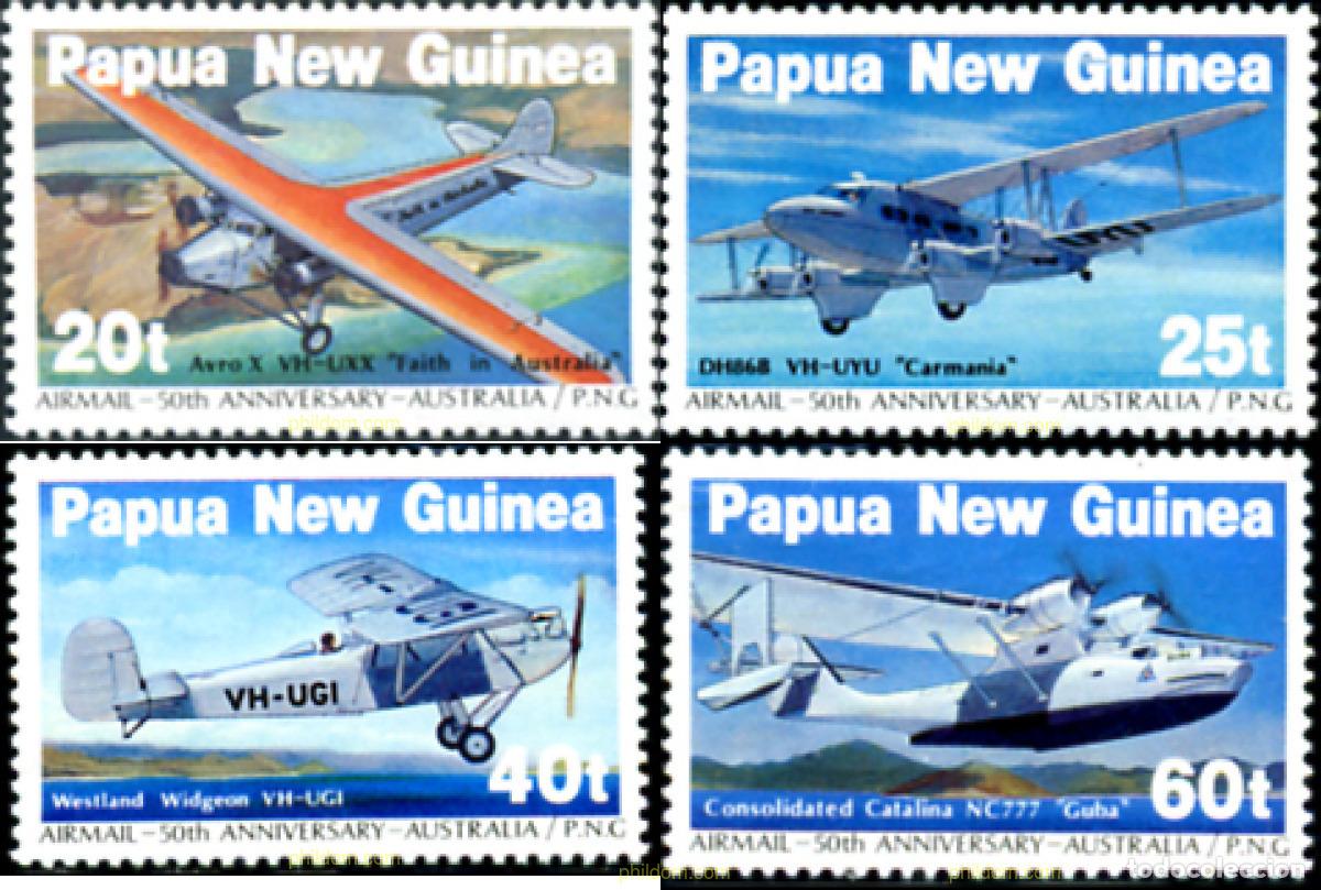 Sellos: 243471 MNH PAPUA NUEVA GUINEA 1984 50 ANIVERSARIO DE LOS PRIMEROS SERVICIOS OFICIALES DEL CORREO AE