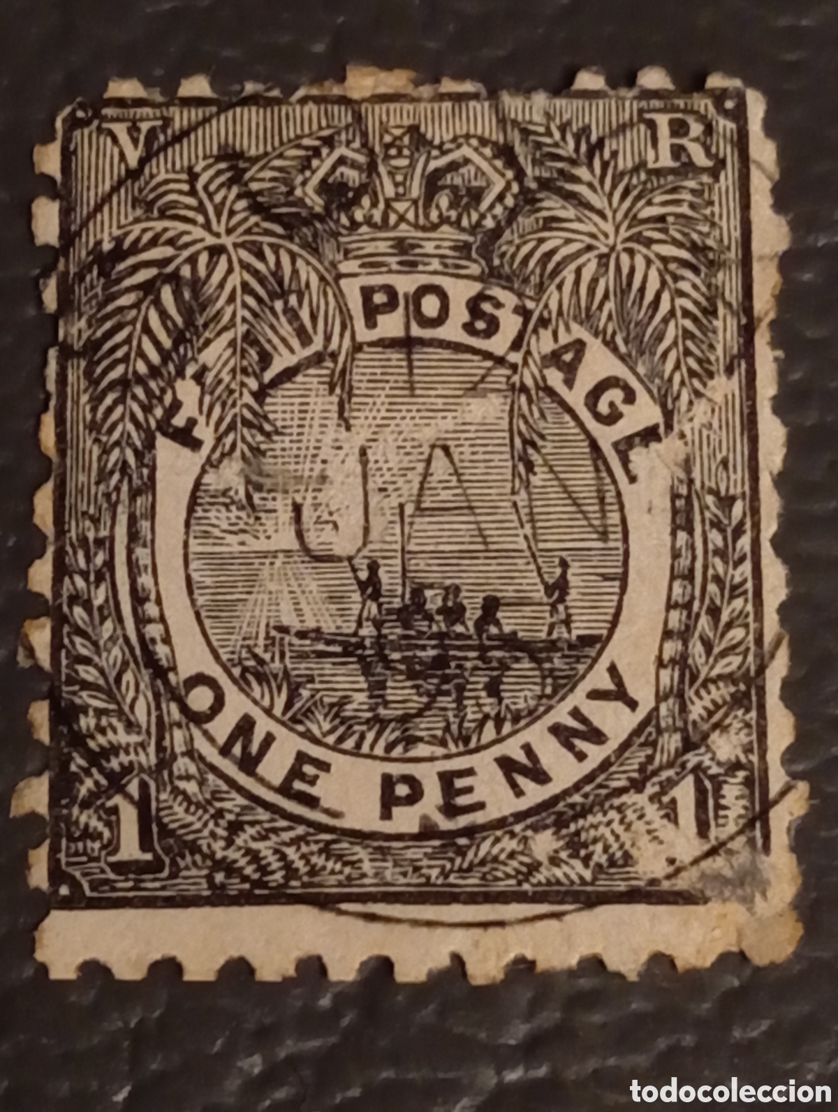 Sellos: Fiji 1891-98 One Penny Black - SG 82 / Scott 54 - Canoa Nativa