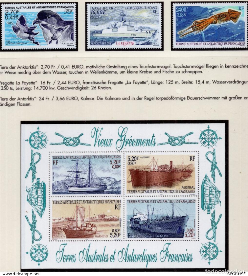 Sellos: TIERRAS AUSTRALES FRANCESAS 2001 STAMP MICHEL TF BL6+440-441+451
