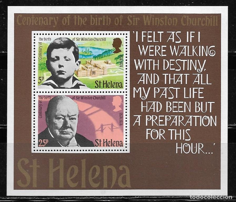 Sellos: SANTA HELENA 1974, HOJA BLOQUE Ivert 2 - CENTENARIO WINSTON CHURCHILL. MNH.
