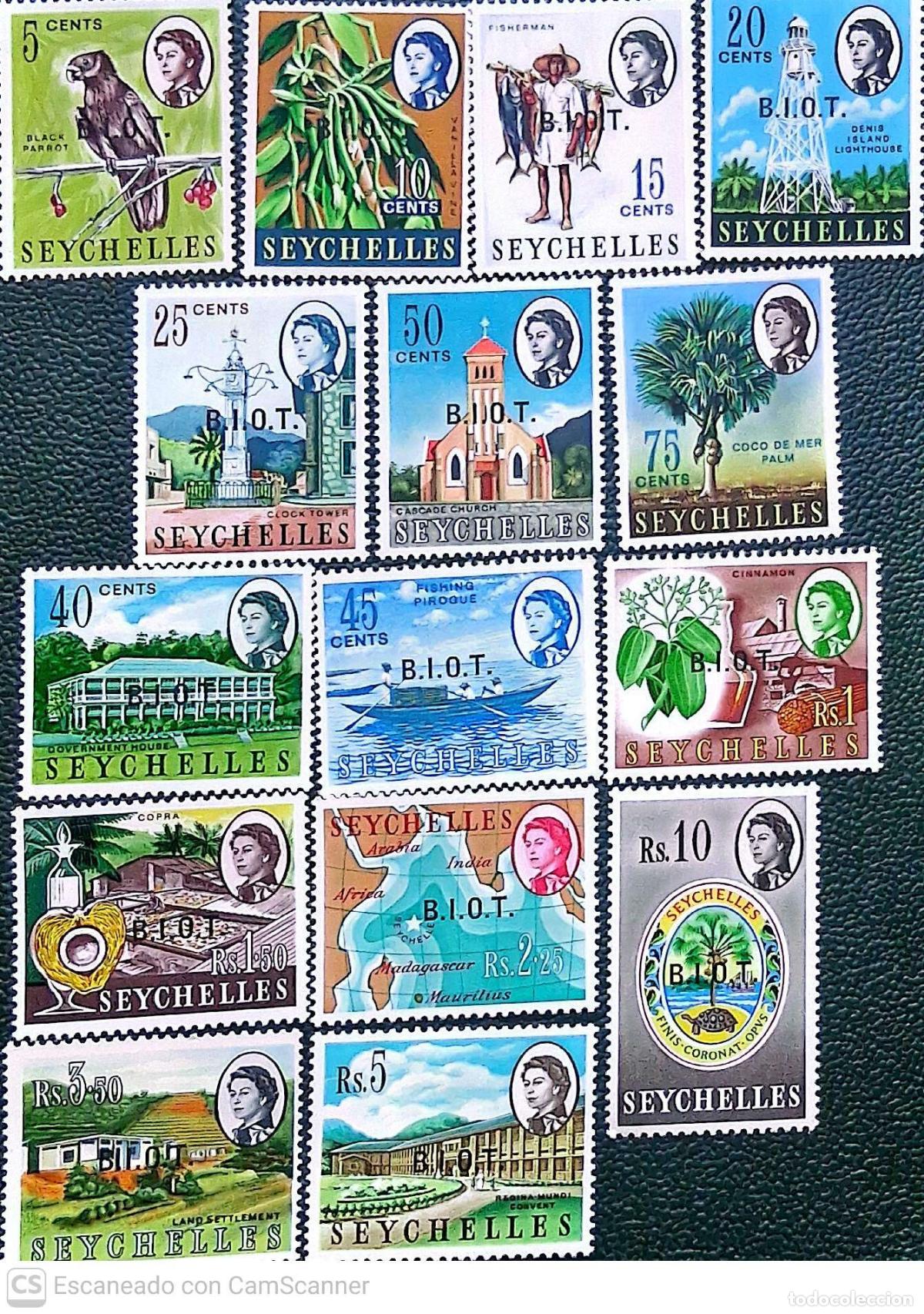 Sellos: Oc&eacute;ano &iuml;ndico. 1/15 Sellos de Seychelles de 1962, con sobrecarga B.I.O.T. 1968. Sellos nuevos con ch