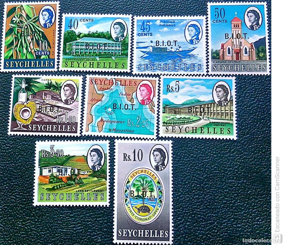 Sellos: Oc&eacute;ano &iuml;ndico. 2, 6/8 y 11/15 Sellos de Seychelles de 1962, con sobrecarga B.I.O.T (9 Sellos). 1968.