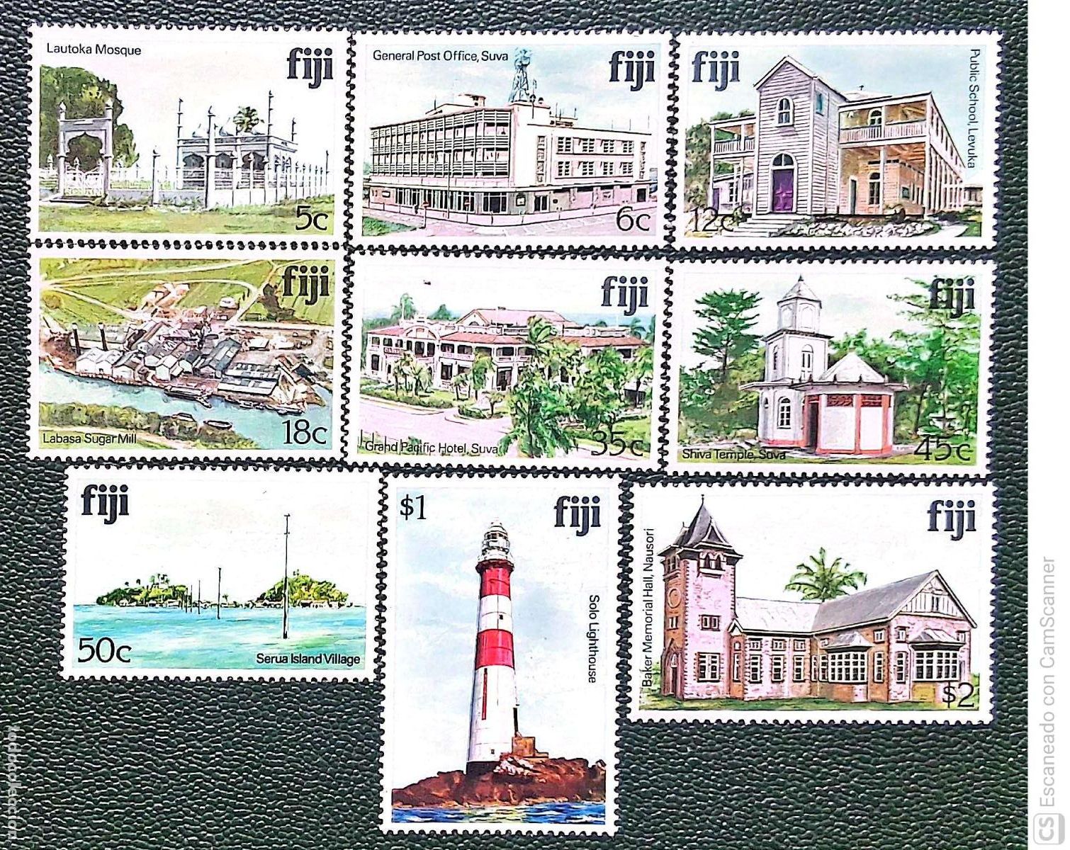 Sellos: Fiyi. 425/33 Serie b&aacute;sica. Edificios y monumentos (II). 1979. Sellos nuevos y numeraci&oacute;n Yvert.
