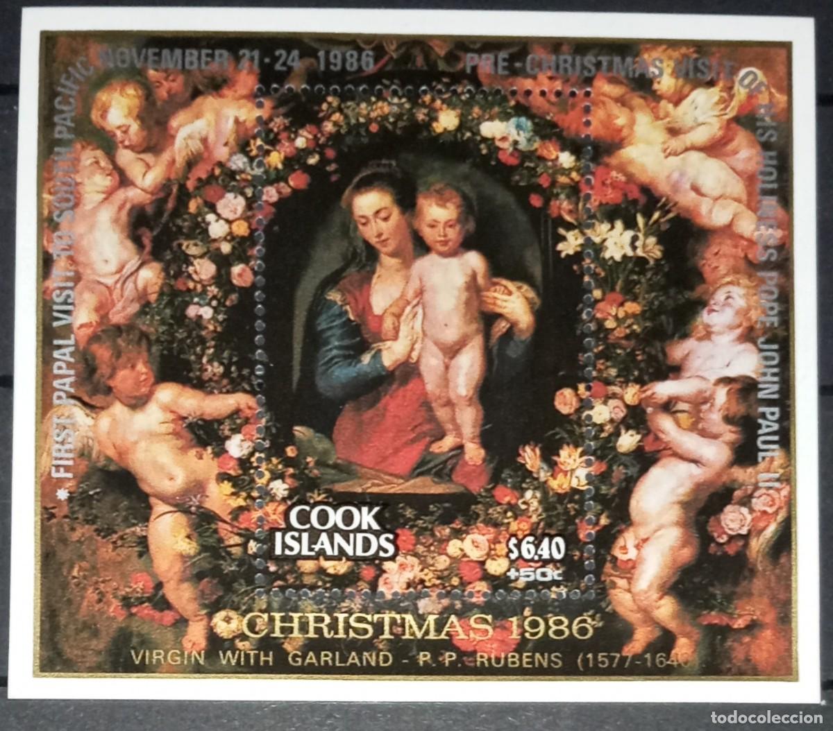 Sellos: COOK ISLANDS 1986 SHEET MNH OVERPRINTED RUBENS ARTE PINTURAS ART PAINTINGS CHRISTMAS NAVIDAD NOEL