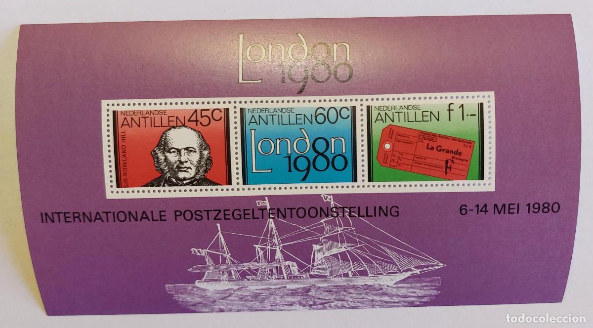 Sellos: ANTILLAS HOLANDESAS 1980 EXPO LONDRES ROWLAND HILL EXPOSICION FILATELICA BARCOS** MNH