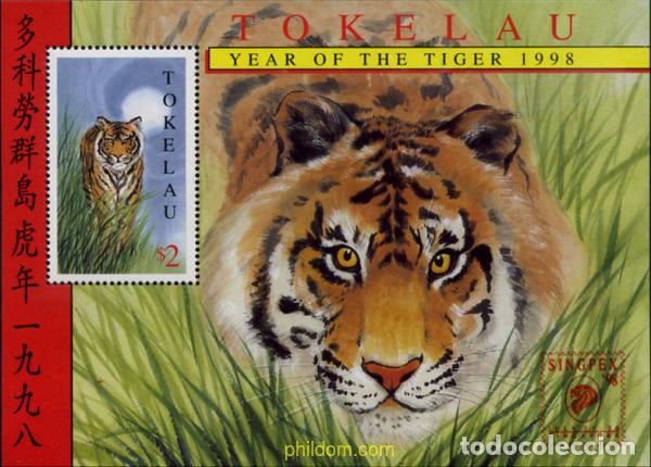 Sellos: 365826 MNH TOKELAU 1998 A&Ntilde;O LUNAR CHINO - A&Ntilde;O DEL TIGRE - EXPOSICION INTERNACIONAL DE FILATELIA -