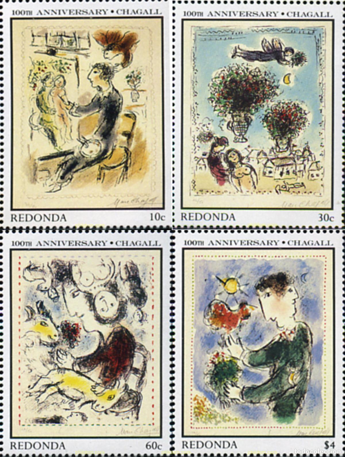 Sellos: 355138 MNH REDONDA 1987 100 ANIVERSARIO DEL PINTOR CHAGAL