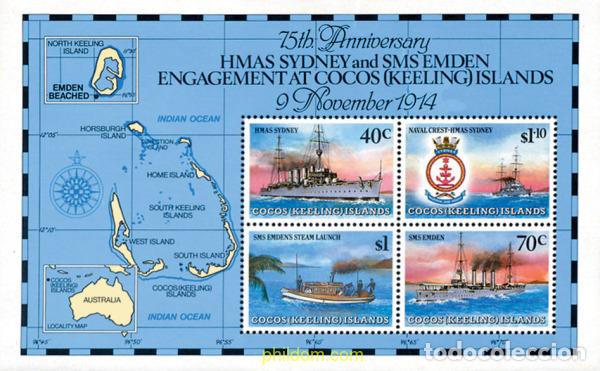 Briefmarken: 27197 MNH COCOS Islas 1989 75 ANIVERSARIO DE LA BATALLA NAVAL