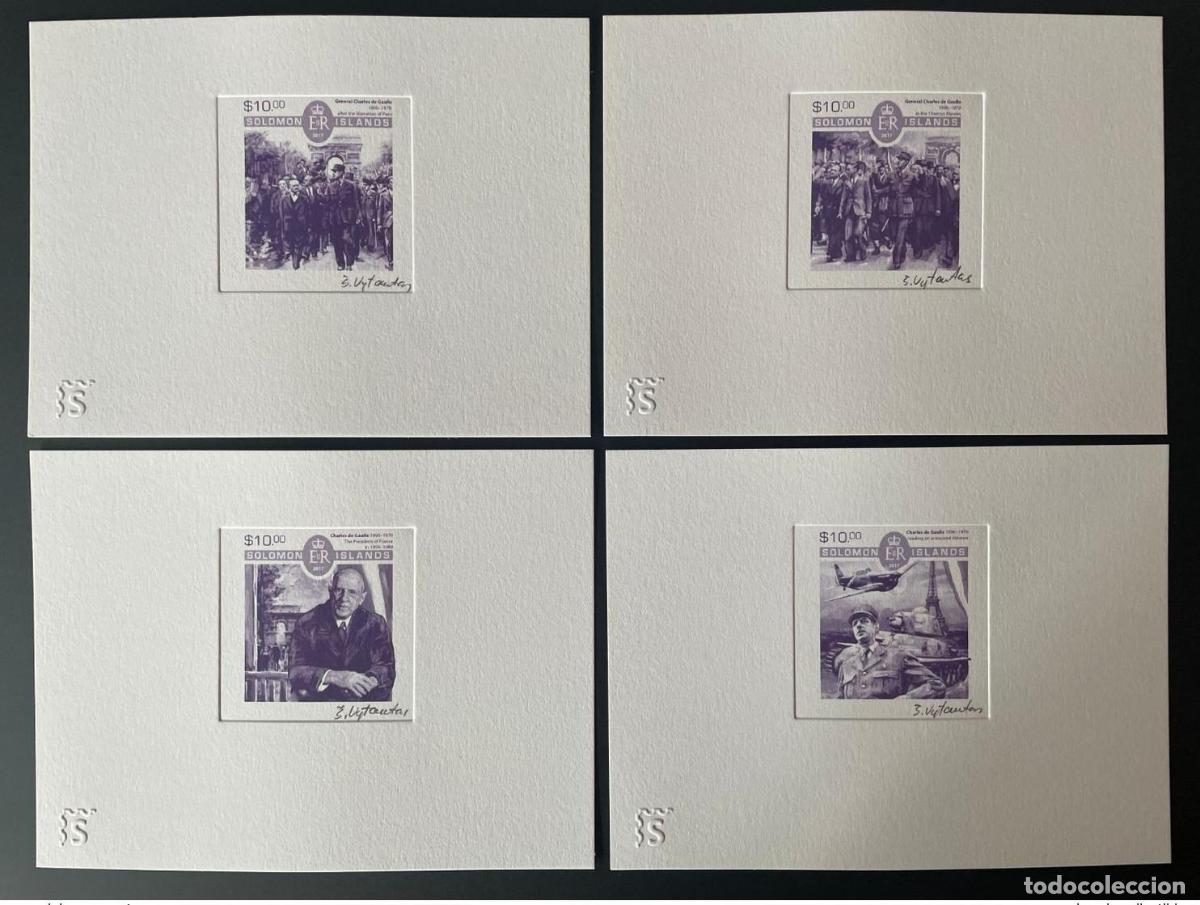 Sellos: Islas Salom&oacute;n 2017 Artist's Proof Mi. 4069 - 4072 General de Gaulle violet