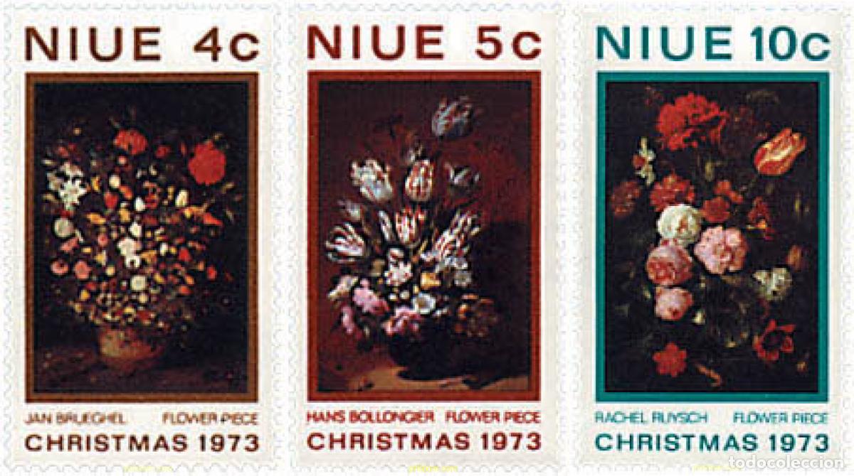 Sellos: 98467 MNH NIUE 1973 NAVIDAD. PINTURAS DE FLORES