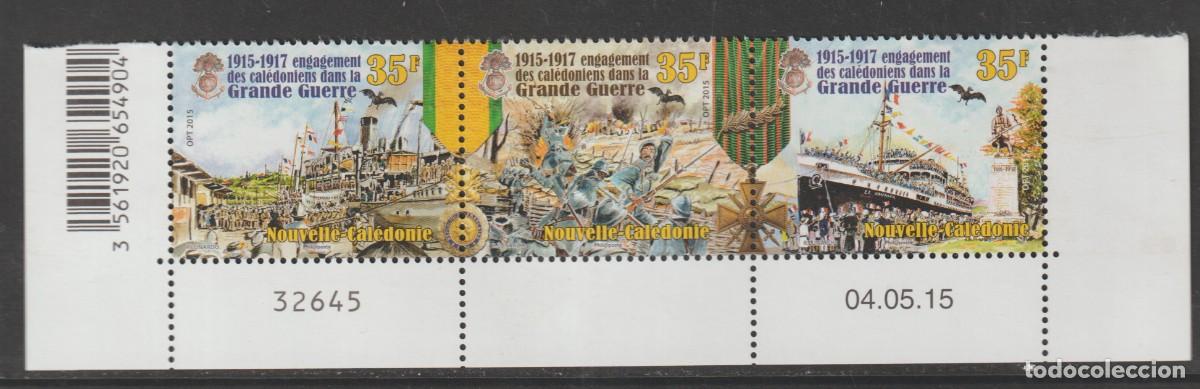 Sellos: Nouvelle Caledonie 2015 - Engagement des cal&eacute;doniens dans la Grande Guerre strip mnh**