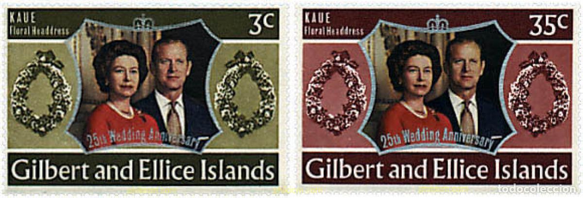 Sellos: 43695 MNH GILBERT Y ELLICE 1972 BODAS DE PLATA DE LA REINA ISABEL II
