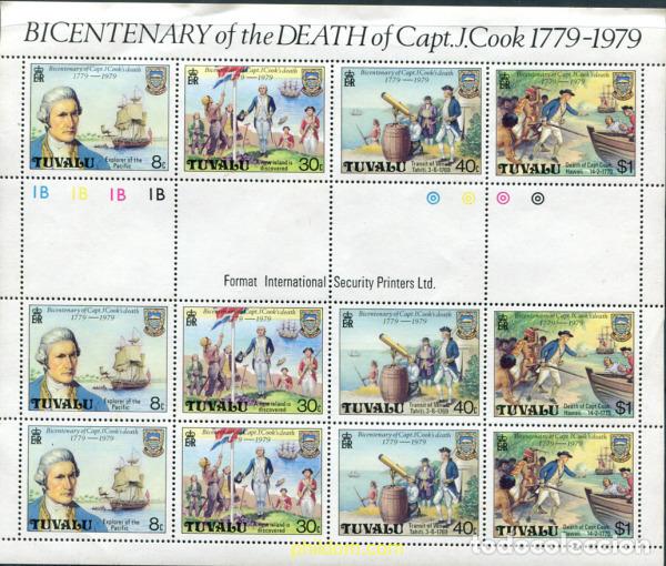Sellos: 297548 MNH TUVALU 1979 BICENTENARIO DE LA MUERTE DE JAMES COOK