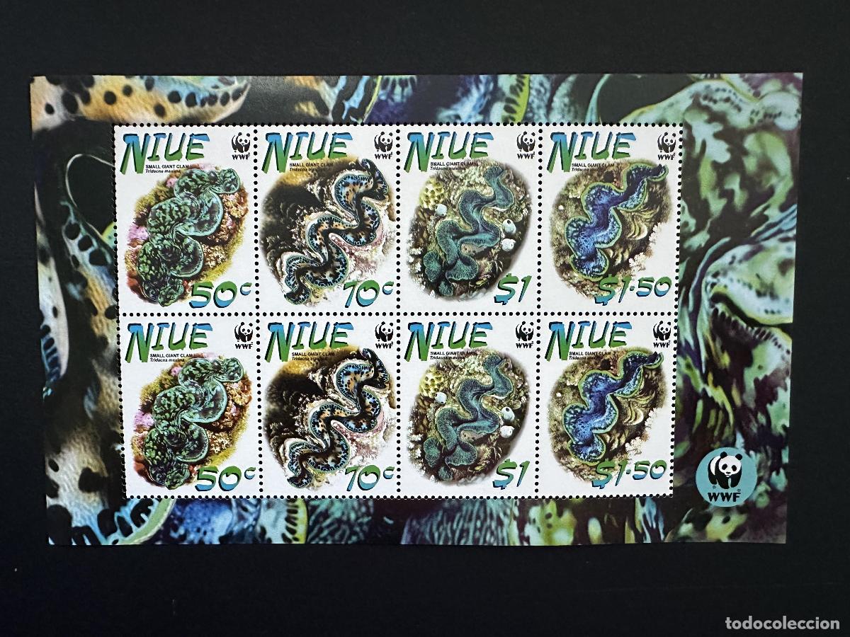 Sellos: Niue 2002 Mi. 973 - 976 hojas WWF Marine Wildlife Peque&ntilde;a almeja gigante CON logotipo