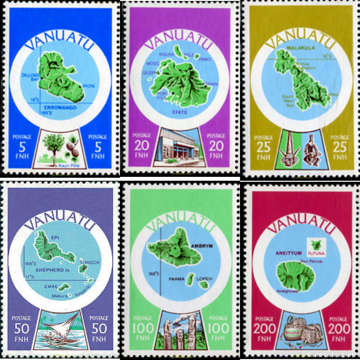 Sellos: 243904 MNH VANUATU 1980 MAPAS DE LAS ISLAS