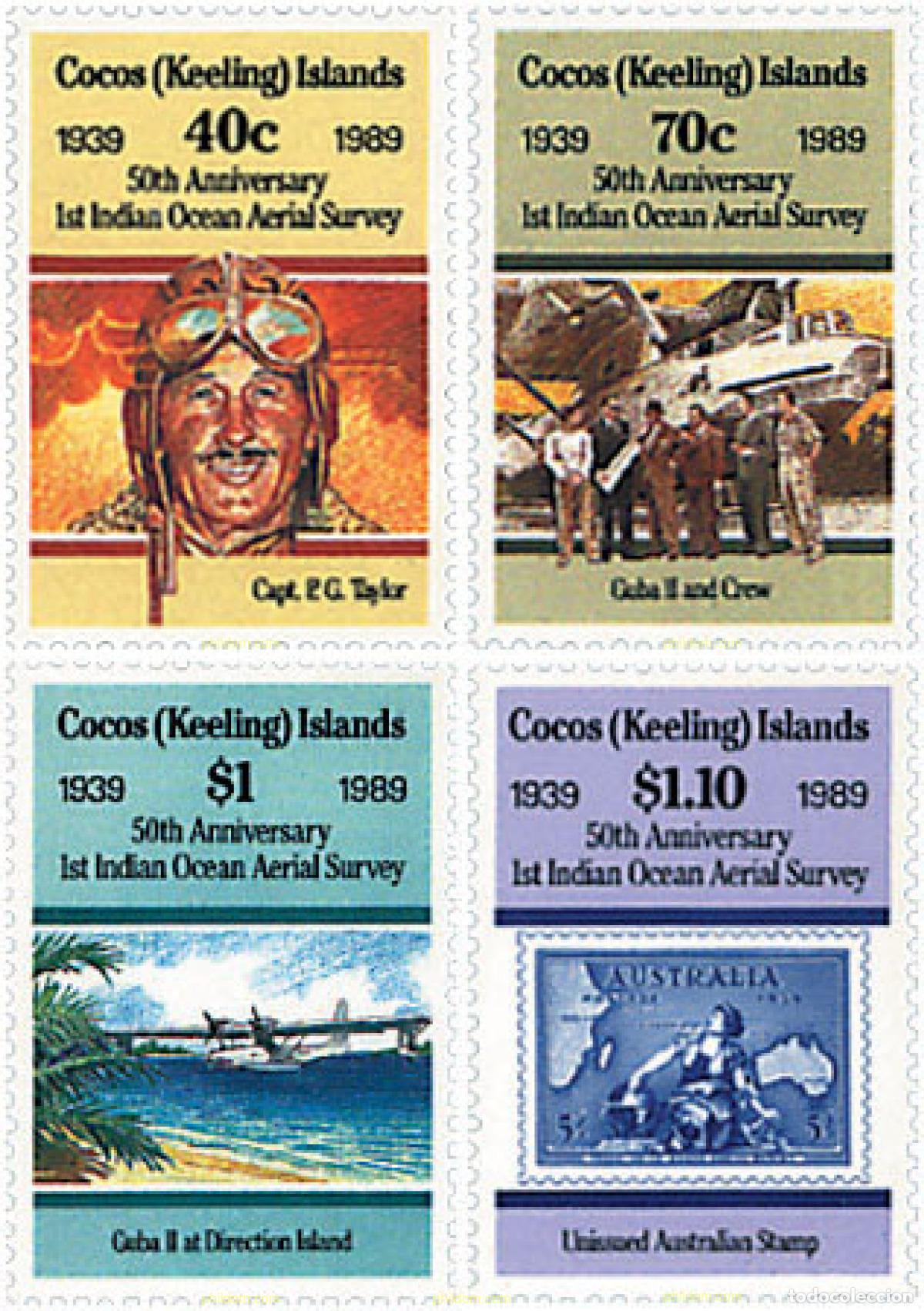 Sellos: 70423 MNH COCOS Islas 1989 50 ANIVERSARIO DE LA PRIMERA TRAVESIA AEREA DEL OCEANO INDICO