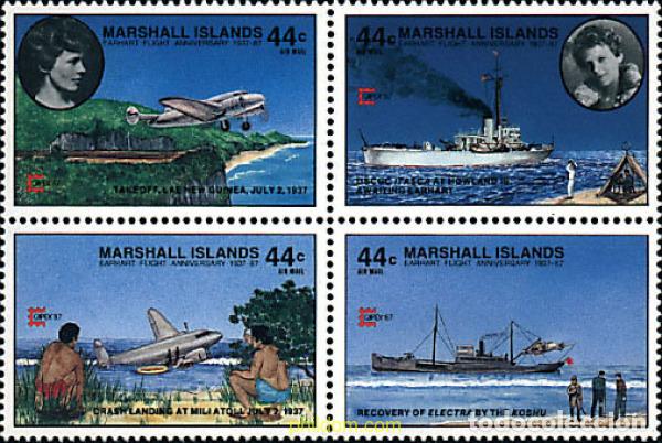 Sellos: 44290 MNH MARSHALL Islas 1987 50 ANIVERSARIO DEL RAID AEREO DE AMALIE EARHART