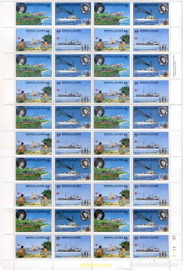 Sellos: 342436 MNH MARSHALL Islas 1987 50 ANIVERSARIO DEL RAID AEREO DE AMALIE EARHART