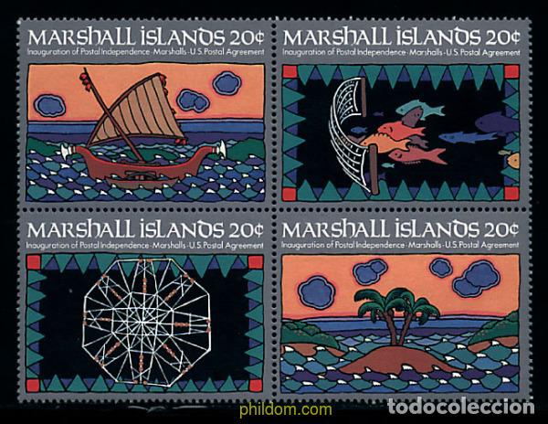Sellos: 143273 MNH MARSHALL Islas 1984 INAUGURACION DE LA INDEPENDENCIA POSTAL Y ACUERDO POSTAL MARSHALL-ES