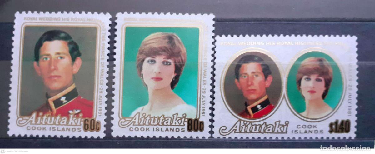 Sellos: AITUTAKI n&ordm; 317A/317C** Matrimonio del pr&iacute;ncipe Carlos y Diana Spencer. Serie completa