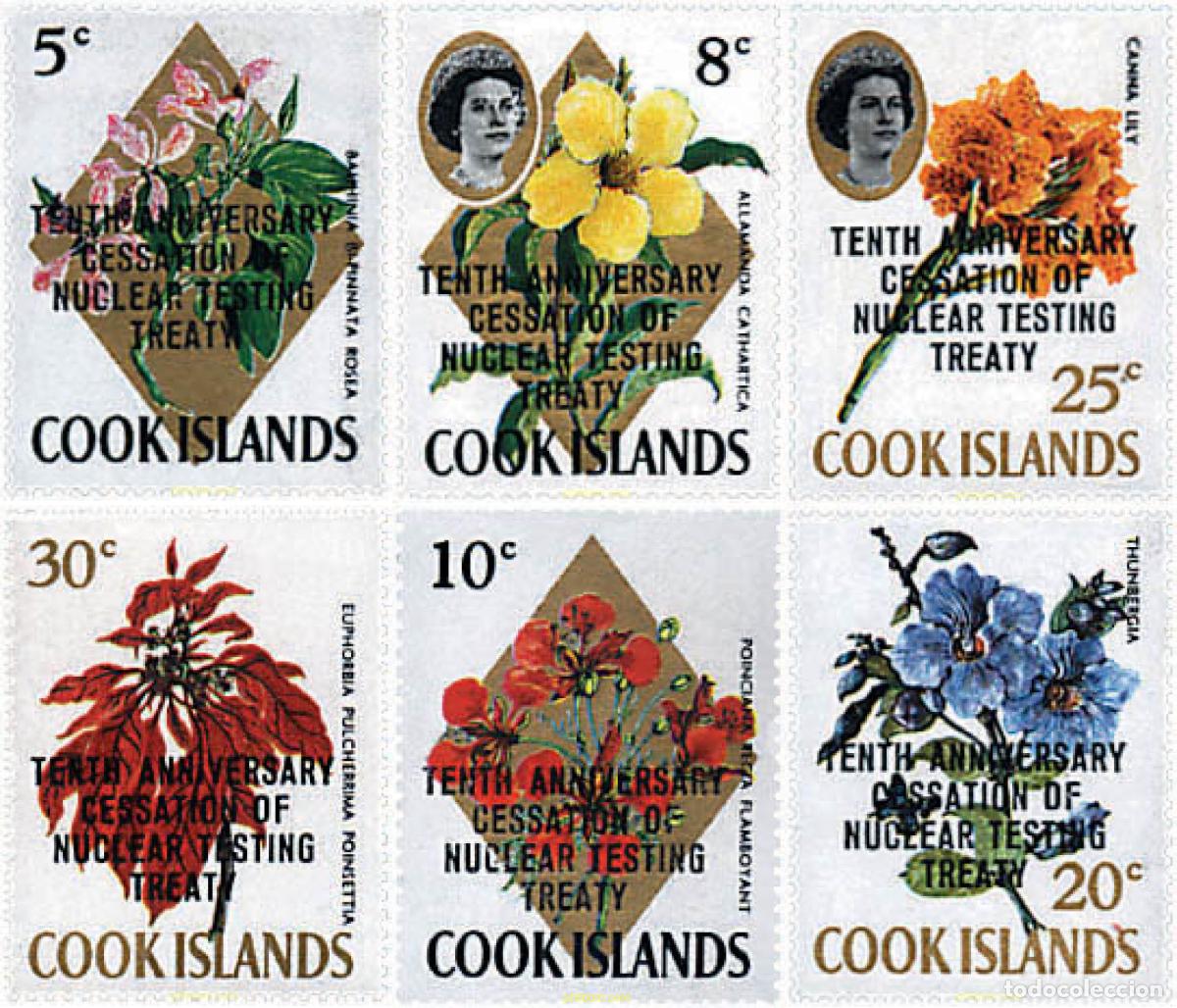 Sellos: 82751 MNH COOK Islas 1973 10 ANIVERSARIO DEL TRATADO CONTRA LOS ENSAYOS NUCLEARES