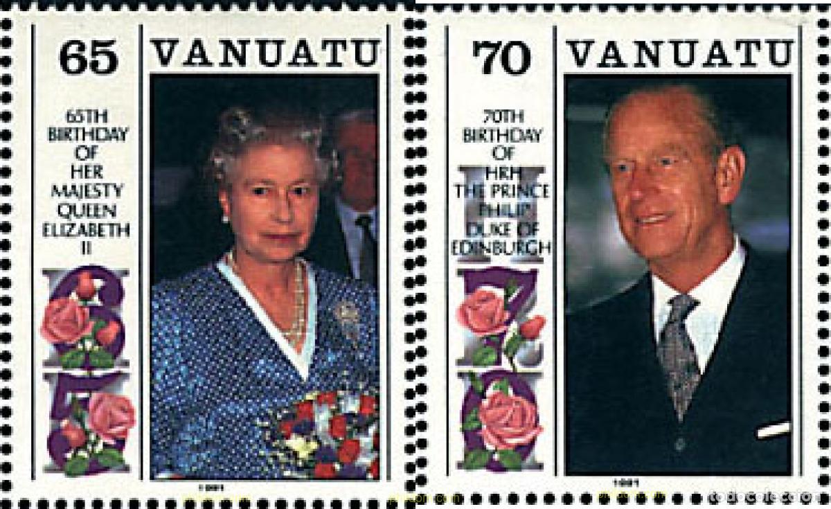 Sellos: 89392 MNH VANUATU 1991 65 ANIVERSARIO DE LA REINA ISABEL II. 70 ANIVERSARIO DEL NACIMIENTO DEL PRIN