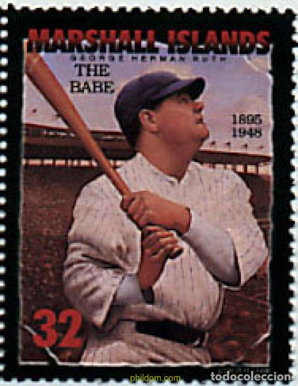 Sellos: 44343 MNH MARSHALL Islas 1998 50 ANIVERSARIO DE LA MUERTE DE GEORGE HERMAN RUTH. CAMPEON DE BEISBOL