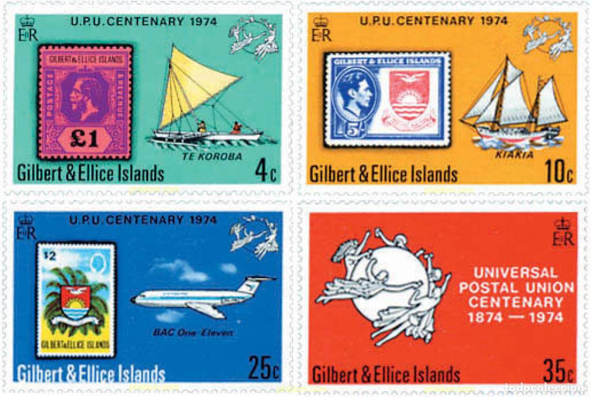 Sellos: 89735 MNH GILBERT Y ELLICE 1974 CENTENARIO DE LA UNION POSTAL UNIVERSAL