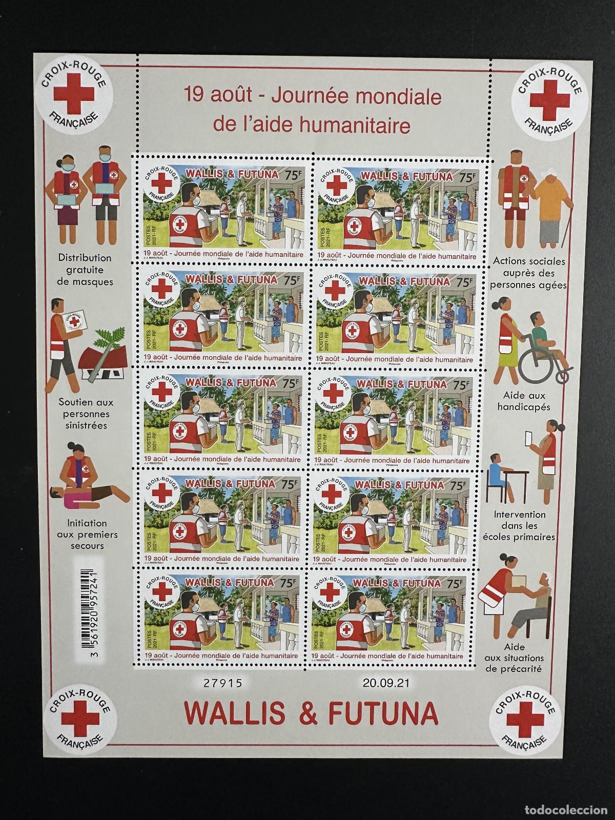 Sellos: Mascarillas de ayuda humanitaria la Cruz Roja Wallis y Futuna 2021 YT 948 tabl&oacute;n
