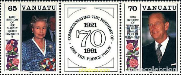 Sellos: 225374 MNH VANUATU 1991 65 ANIVERSARIO DE LA REINA ISABEL II. 70 ANIVERSARIO DEL NACIMIENTO DEL PRI