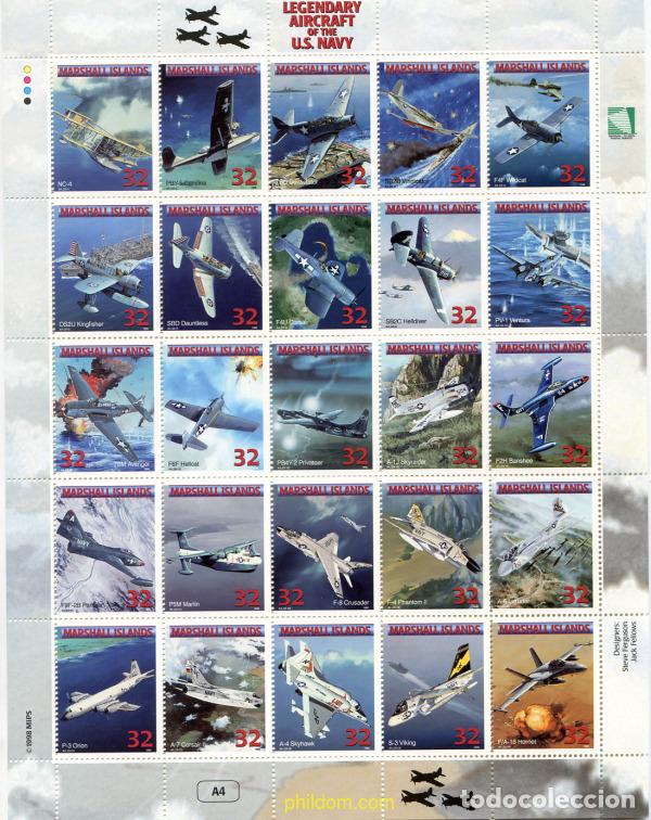 Sellos: 275872 MNH MARSHALL Islas 1998 AVIONES LEGENDARIAS DE LA MARINA DE LOS ESTADOS UNIDOS