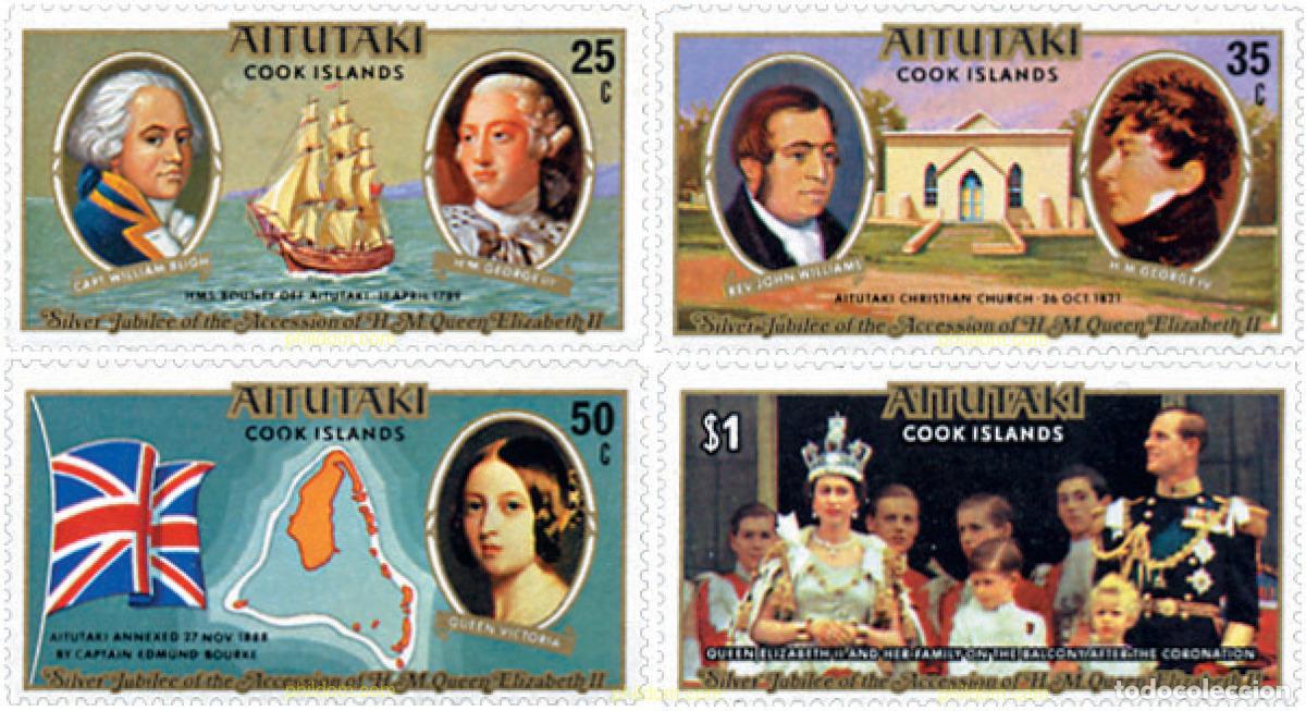 Sellos: 53616 MNH AITUTAKI 1977 25 ANIVERSARIO DEL ASCENSO AL TRONO DE SM LA REINA ISABEL II