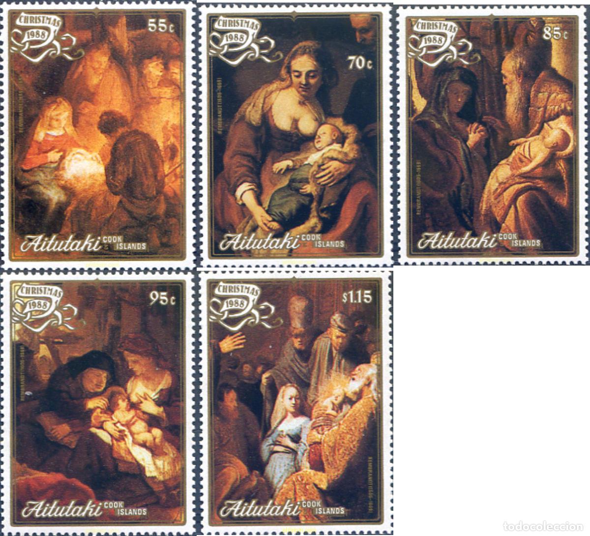 Sellos: 53558 MNH AITUTAKI 1988 NAVIDAD. PINTURAS DE REMBRANDT