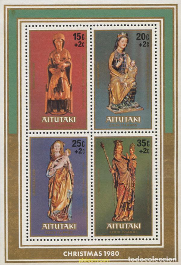 Sellos: 53676 MNH AITUTAKI 1980 ESCULTURAS DE LA VIRGEN Y EL NI&Ntilde;O