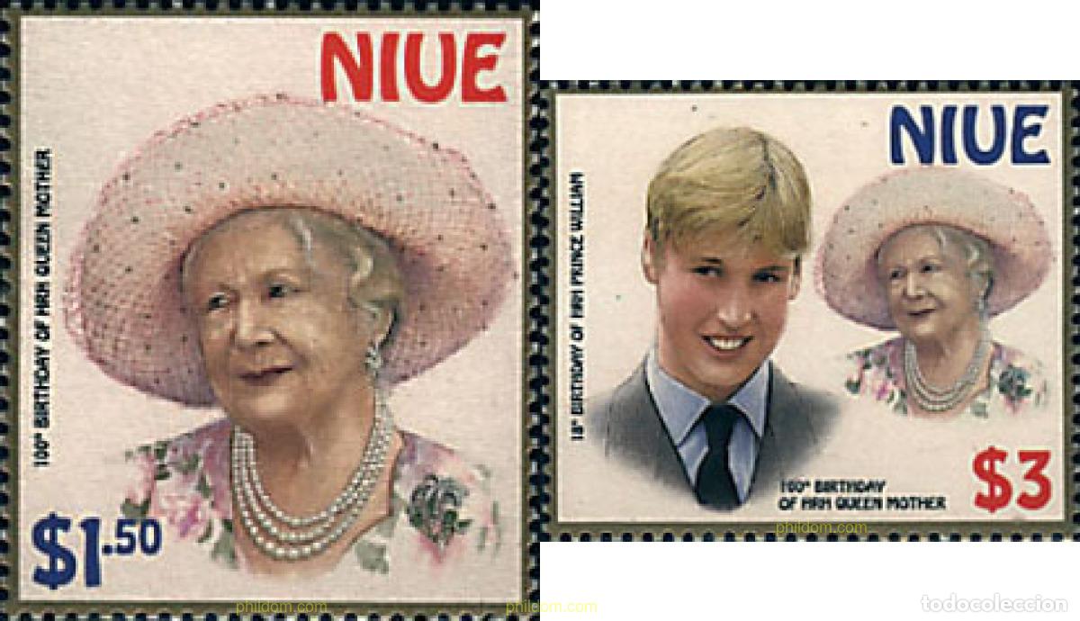 Sellos: 69268 MNH NIUE 2000 CENTENARIO DE LA REINA MADRE Y 18 ANIVERSARIO DEL PRINCIPE GUILLERMO