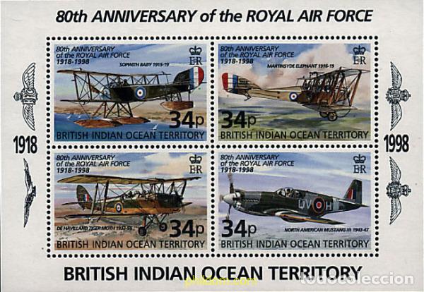 Sellos: 60350 MNH OCEANO INDICO BRITANICO 1998 80 ANIVERSARIO DE LA ROYAL AIR FORCE