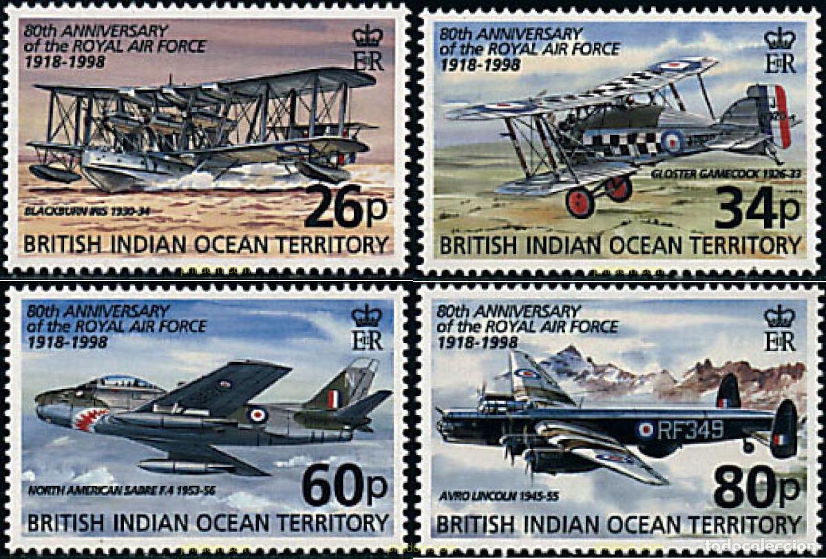 Sellos: 60336 MNH OCEANO INDICO BRITANICO 1998 80 ANIVERSARIO DE LA ROYAL AIR FORCE