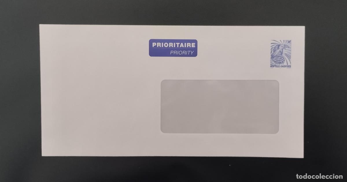 Sellos: Sobre postal completo de Nueva Caledonia Priority Cagou azul ventana