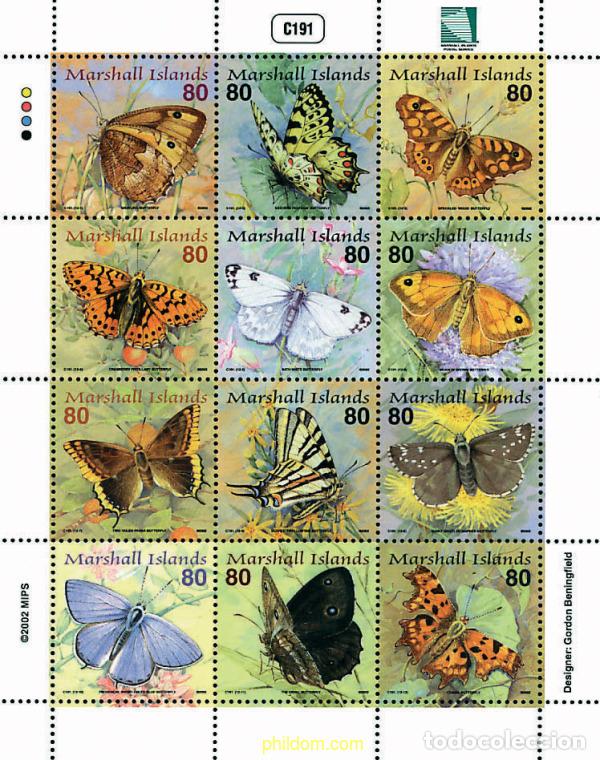 Sellos: 225465 MNH MARSHALL Islas 2002 MARIPOSAS