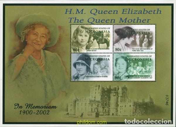 Sellos: 338156 MNH MICRONESIA 2002 HOMENAJE A LA REINA MADRE