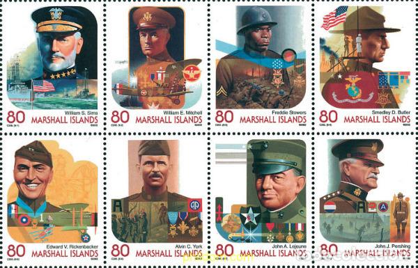 Sellos: 342383 MNH MARSHALL Islas 2002 HEROES MILITARES DE LA PRIMERA GUERRA MUNDIAL
