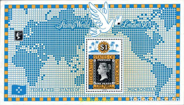 Sellos: 113663 MNH MICRONESIA 1990 150 ANIVERSARIO DEL PRIMER SELLO. EXPOSICION FILATELICA LONDON 90