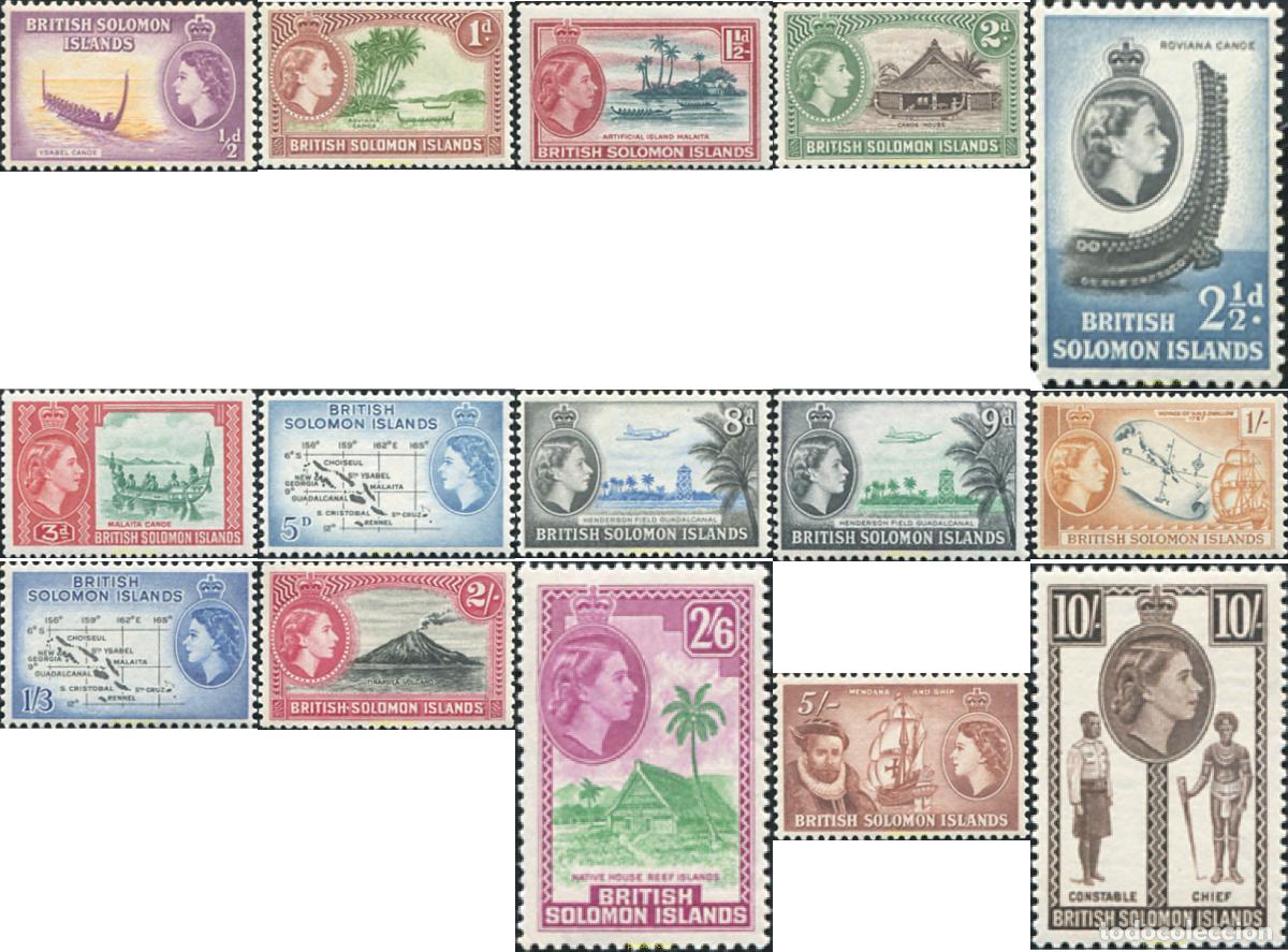 Sellos: 657859 MNH SALOMON 1950 MOTIVOS VARIOS. REINA ISABEL II