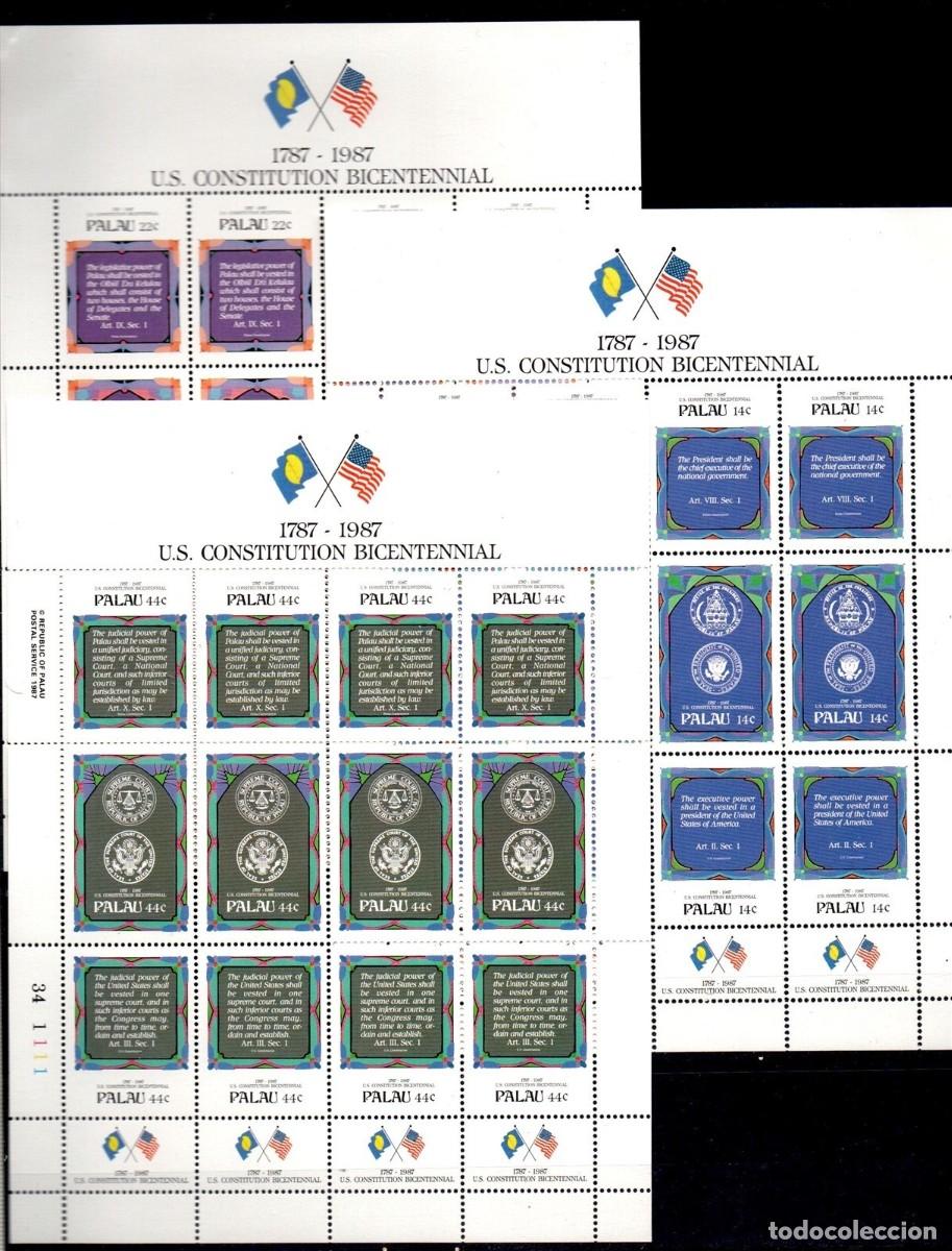 Sellos: PALAU 1987 3 SHEETS MNH BICENTENARIO CONSTITUCION DE AMERICA USA CONSTITUTION BICENTENNIAL BANDERAS