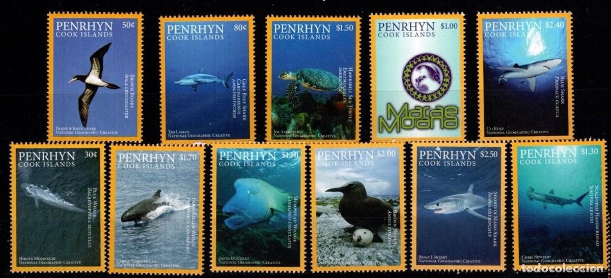 Stamps: PENRHYN 2016 11 STAMPS MNH NATIONAL GEOGRAPHIC FAUNA MARINA AVES DELFINES TIBURONES BALLENAS